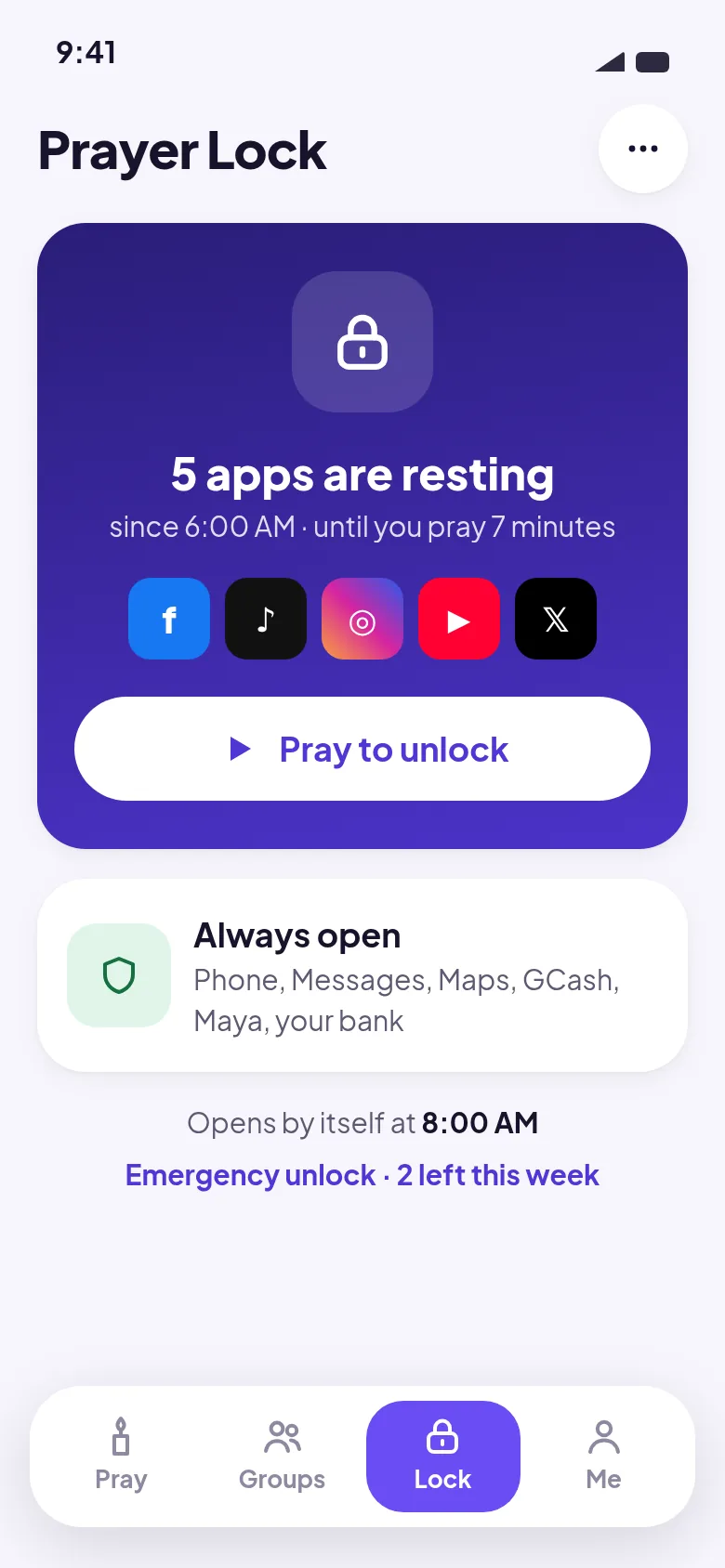 Prayer Lock screen: 5 apps are resting until you pray 7 minutes